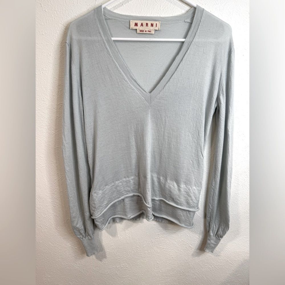 Marni Women’s 100% Cashmere V Neck Sweater Duck Egg Size 42 EUC (US 6)